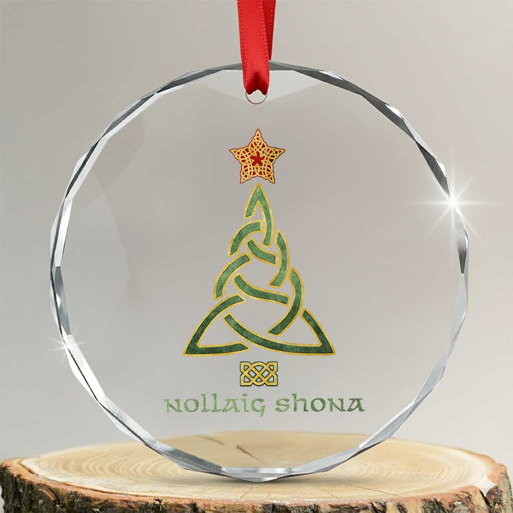 Irish Gaelic Christmas Nollaig Shona Crystal Glass Ornament Celtic Knot Christmas Tree - Wonder Print Shop