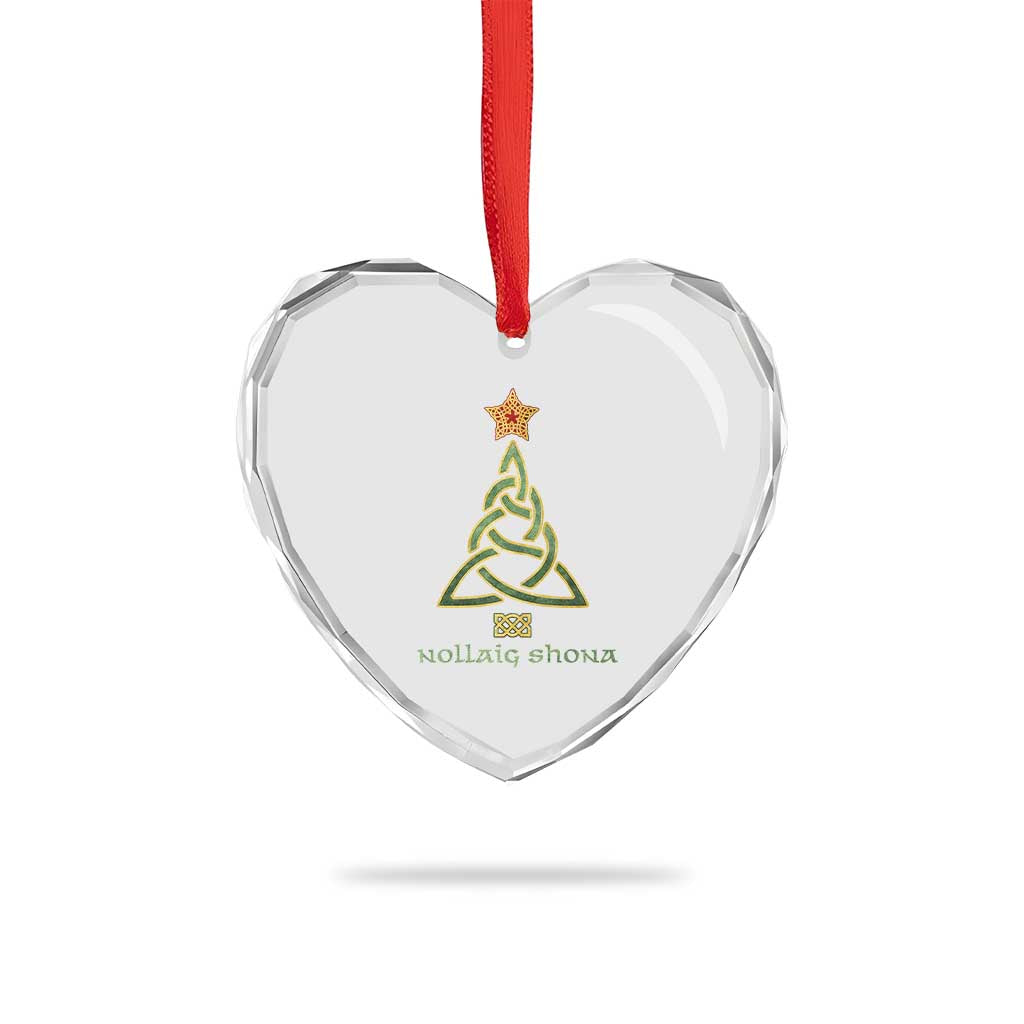 Irish Gaelic Christmas Nollaig Shona Heart Crystal Glass Ornament Celtic Knot Christmas Tree - Wonder Print Shop