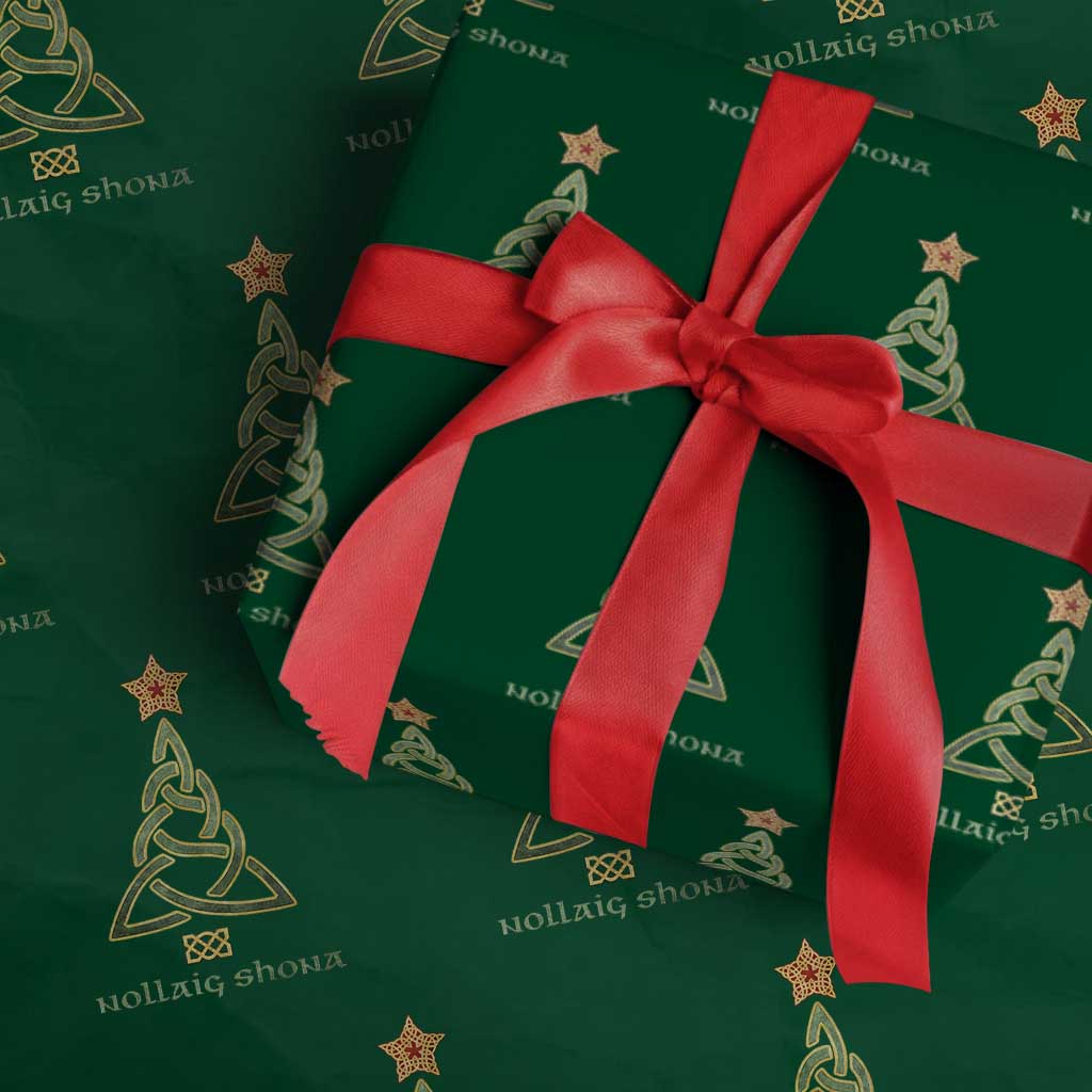 Irish Gaelic Christmas Nollaig Shona Wrapping Paper Roll Celtic Knot Christmas Tree - Wonder Print Shop