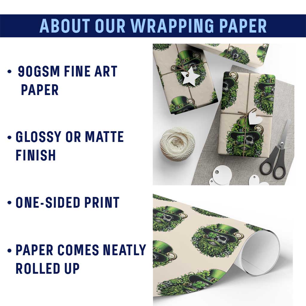 Irish Leprechaun Skull Wrapping Paper Roll St Patricks Day Party Gift