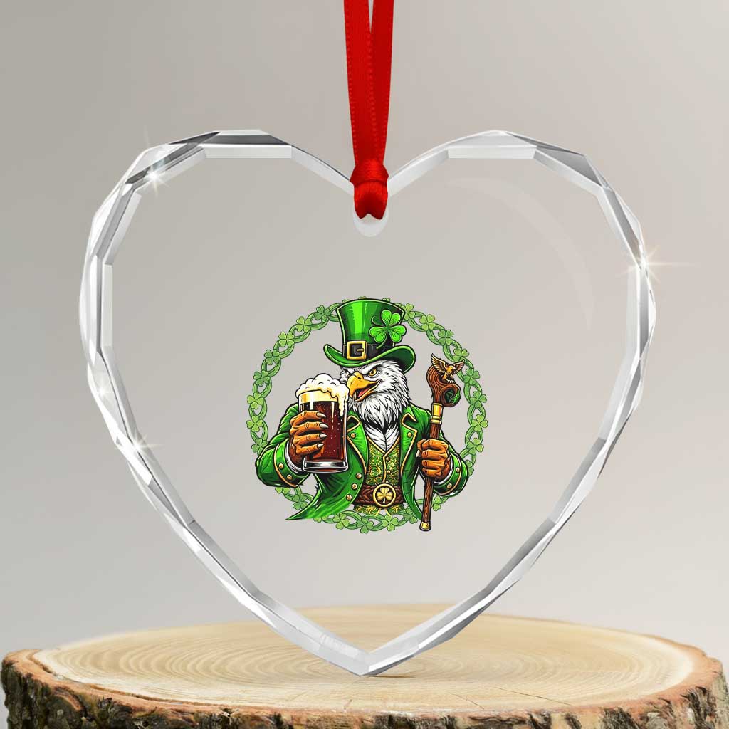 Irish Patriotic Eagle Leprechaun Heart Crystal Glass Ornament St Patricks Day Gift
