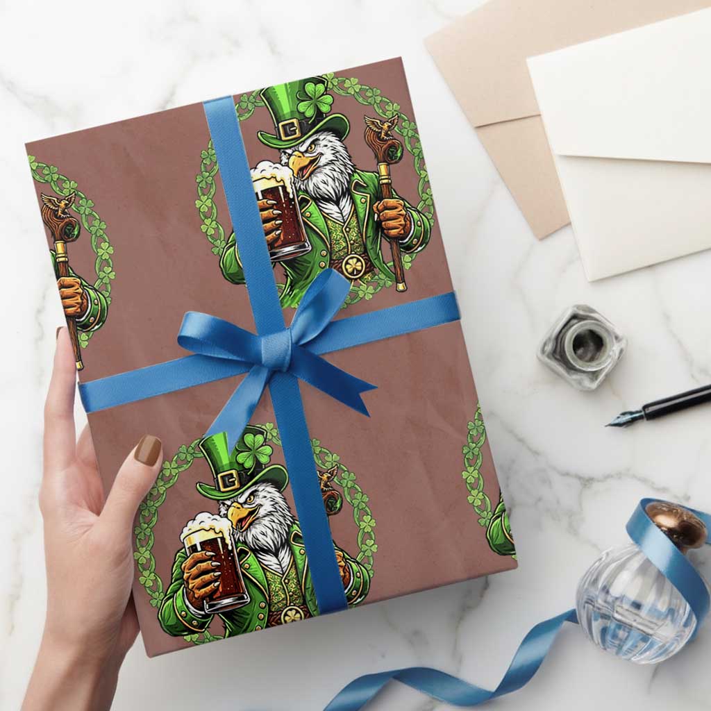 Irish Patriotic Eagle Leprechaun Wrapping Paper Roll St Patricks Day Gift