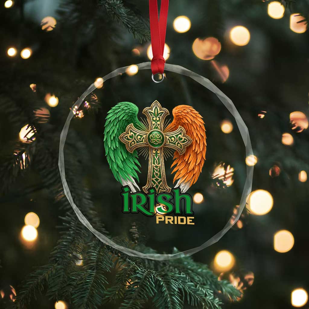 Irish Pride Celtic Cross Crystal Glass Ornament Christian Gift