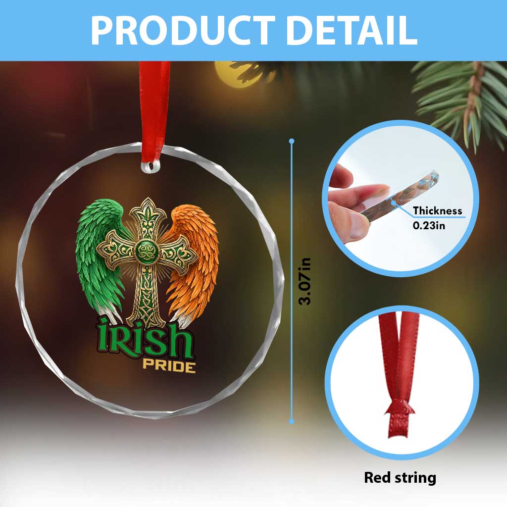 Irish Pride Celtic Cross Crystal Glass Ornament Christian Gift