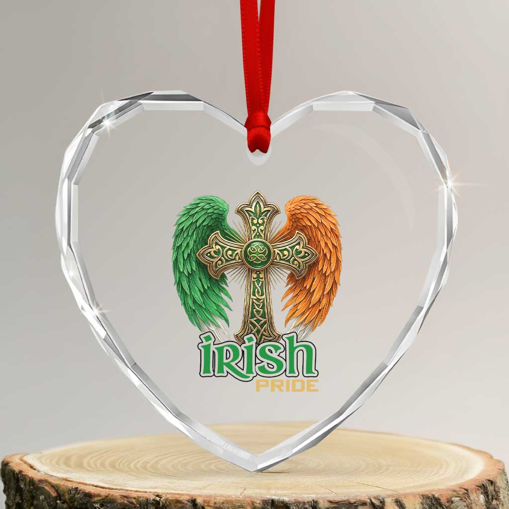 Irish Pride Celtic Cross Heart Crystal Glass Ornament Christian Gift