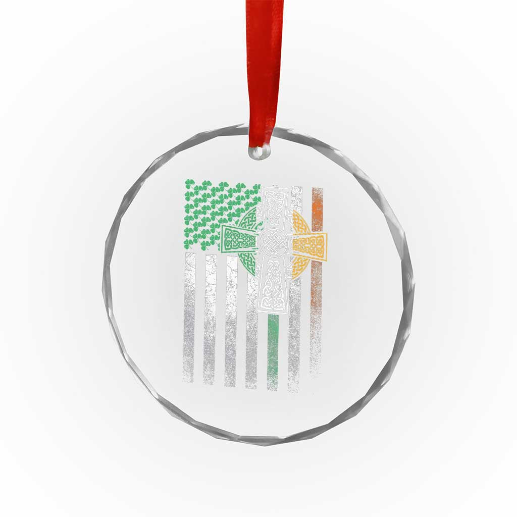 Irish Pride Crystal Glass Ornament American Flag Celtic Cross Shamrock St Patrick's Day - Wonder Print Shop