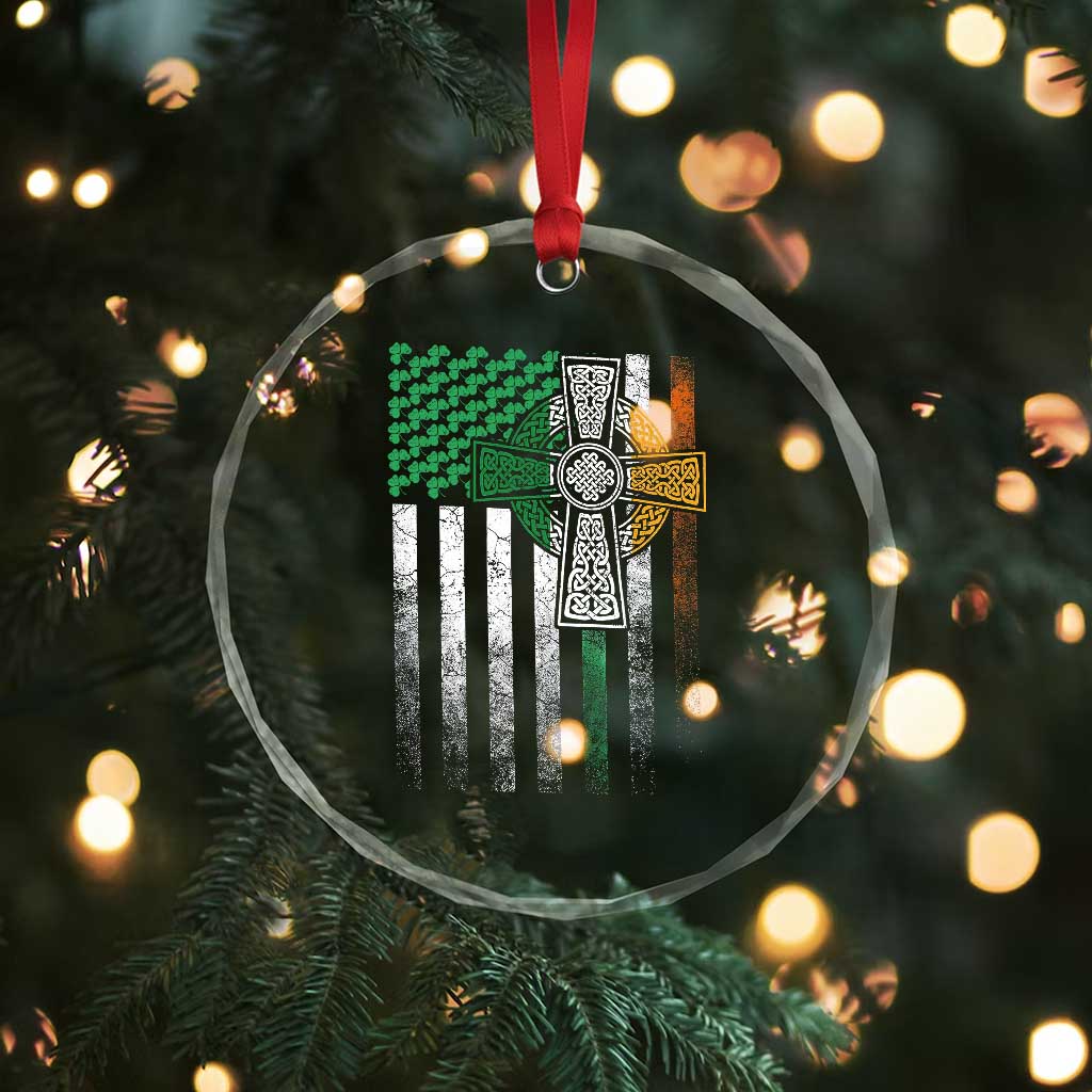 Irish Pride Crystal Glass Ornament American Flag Celtic Cross Shamrock St Patrick's Day - Wonder Print Shop