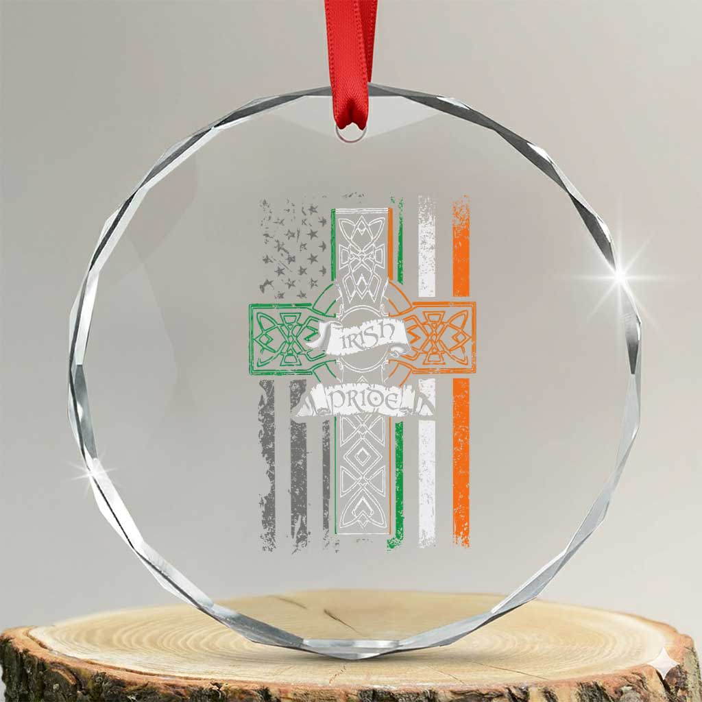 Irish Pride Crystal Glass Ornament American Flag Celtic Cross St Patricks Day TS02