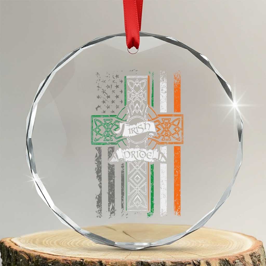 Irish Pride Crystal Glass Ornament American Flag Celtic Cross St Patricks Day - Wonder Print Shop