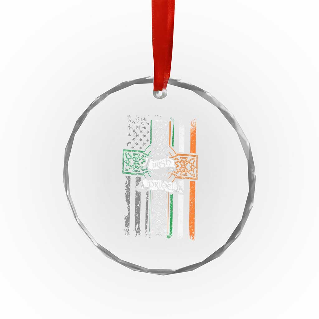 Irish Pride Crystal Glass Ornament American Flag Celtic Cross St Patricks Day TS02