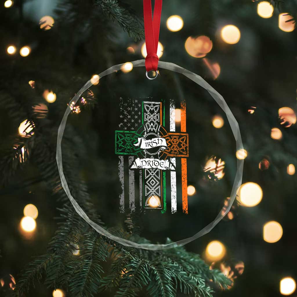 Irish Pride Crystal Glass Ornament American Flag Celtic Cross St Patricks Day TS02
