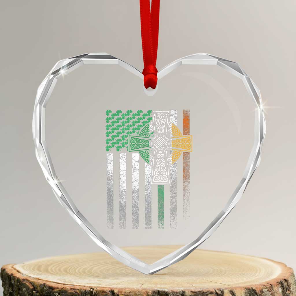 Irish Pride Heart Crystal Glass Ornament American Flag Celtic Cross Shamrock St Patrick's Day - Wonder Print Shop