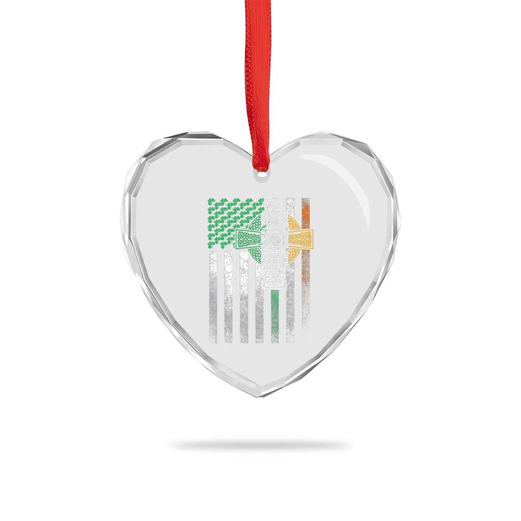 Irish Pride Heart Crystal Glass Ornament American Flag Celtic Cross Shamrock St Patrick's Day - Wonder Print Shop