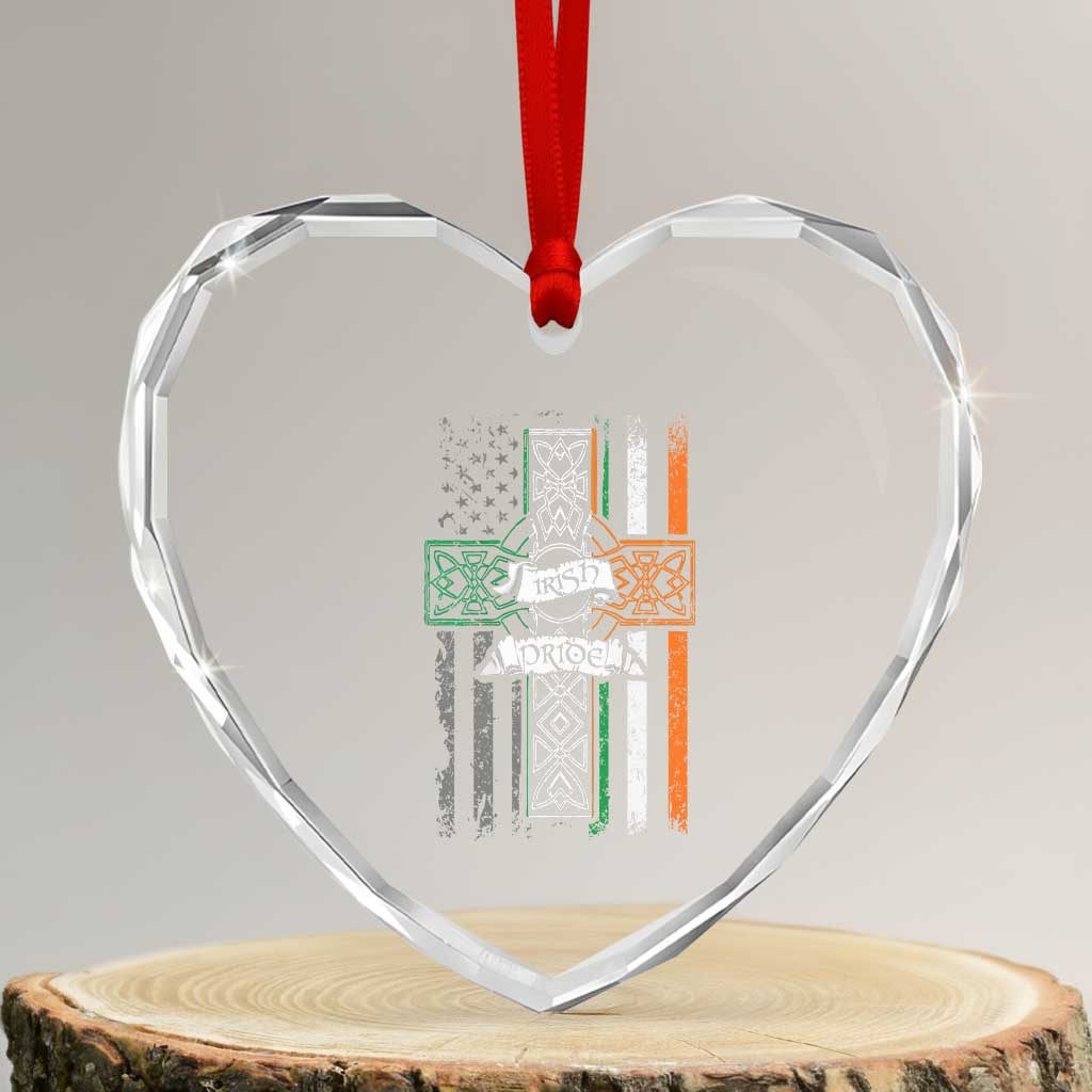 Irish Pride Heart Crystal Glass Ornament American Flag Celtic Cross St Patricks Day - Wonder Print Shop