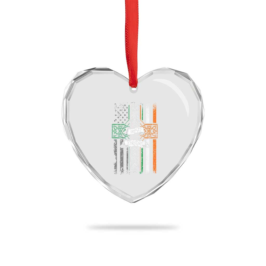 Irish Pride Heart Crystal Glass Ornament American Flag Celtic Cross St Patricks Day - Wonder Print Shop