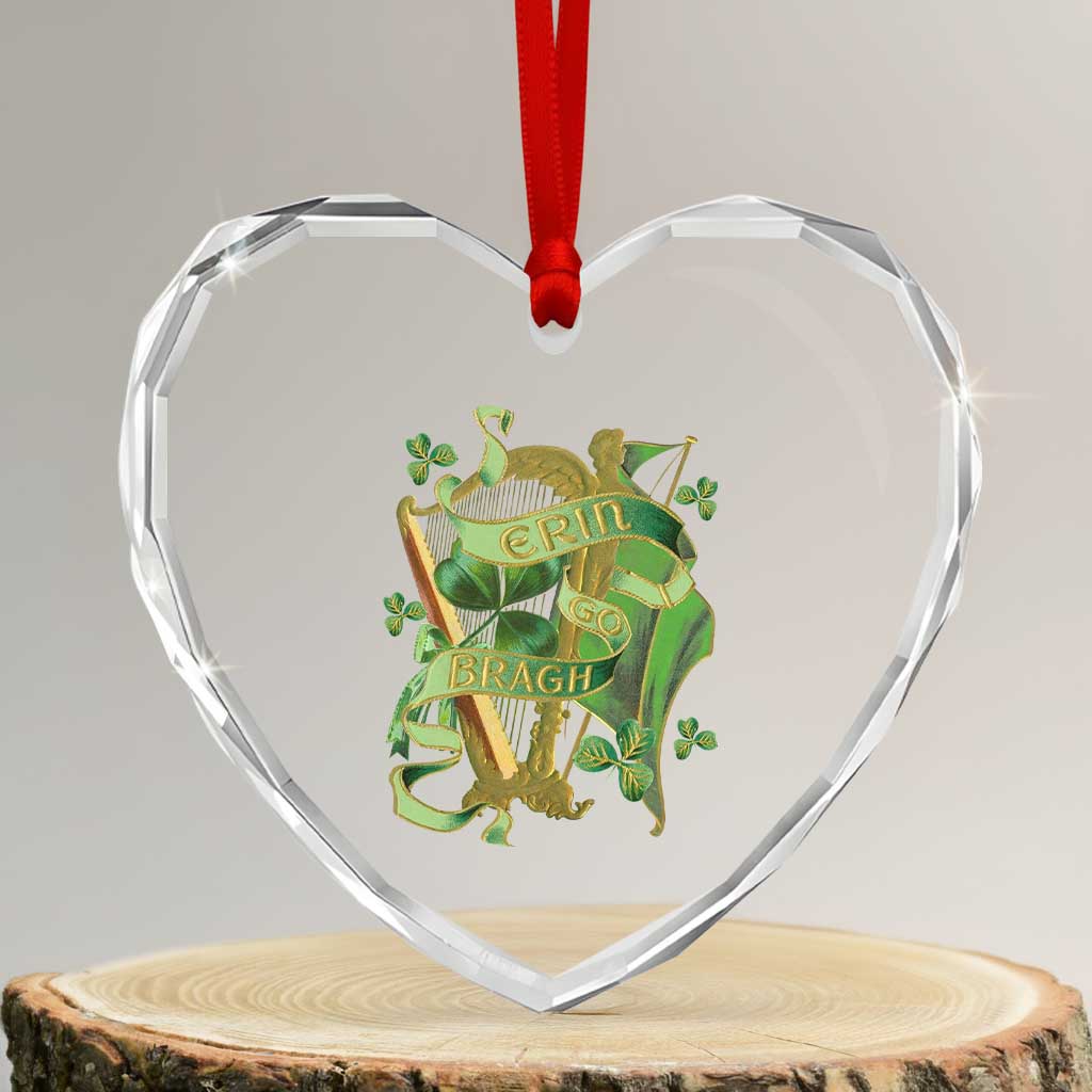 Irish Pride Heart Crystal Glass Ornament Erin Go Bragh Harp Shamrock St Patrick's Day - Wonder Print Shop