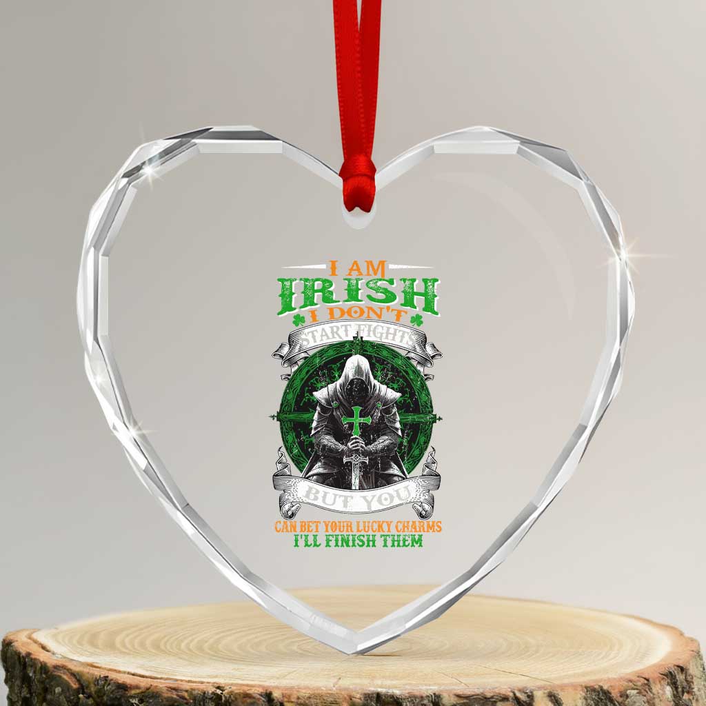 Irish Pride Heart Crystal Glass Ornament I Am Irish I Don't Start Fights But You Can Bet Your Lucky Charms - Wonder Print Shop