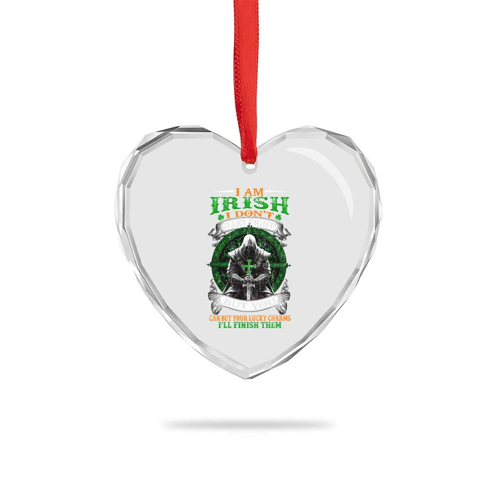Irish Pride Heart Crystal Glass Ornament I Am Irish I Don't Start Fights But You Can Bet Your Lucky Charms - Wonder Print Shop
