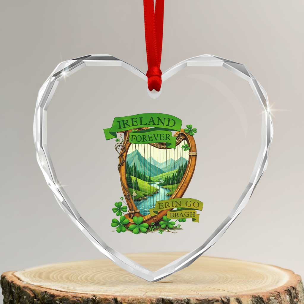 Irish Pride Heart Crystal Glass Ornament Ireland Forever Erin Go Bragh Harp Shamrock - Wonder Print Shop