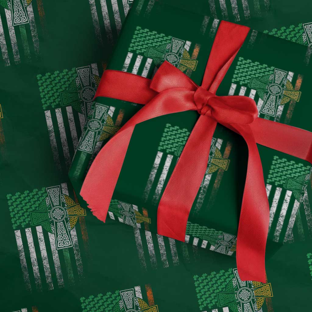 Irish Pride Wrapping Paper Roll American Flag Celtic Cross Shamrock St Patrick's Day - Wonder Print Shop