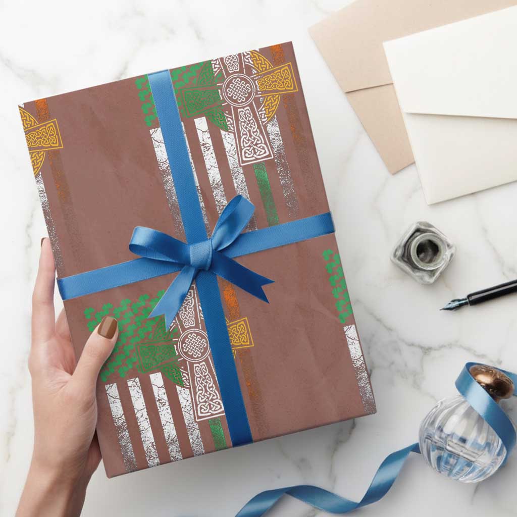 Irish Pride Wrapping Paper Roll American Flag Celtic Cross Shamrock St Patrick's Day - Wonder Print Shop