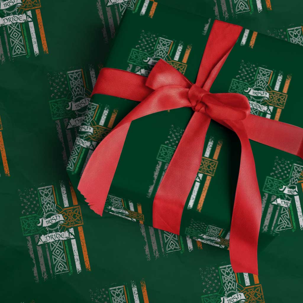 Irish Pride Wrapping Paper Roll American Flag Celtic Cross St Patricks Day - Wonder Print Shop