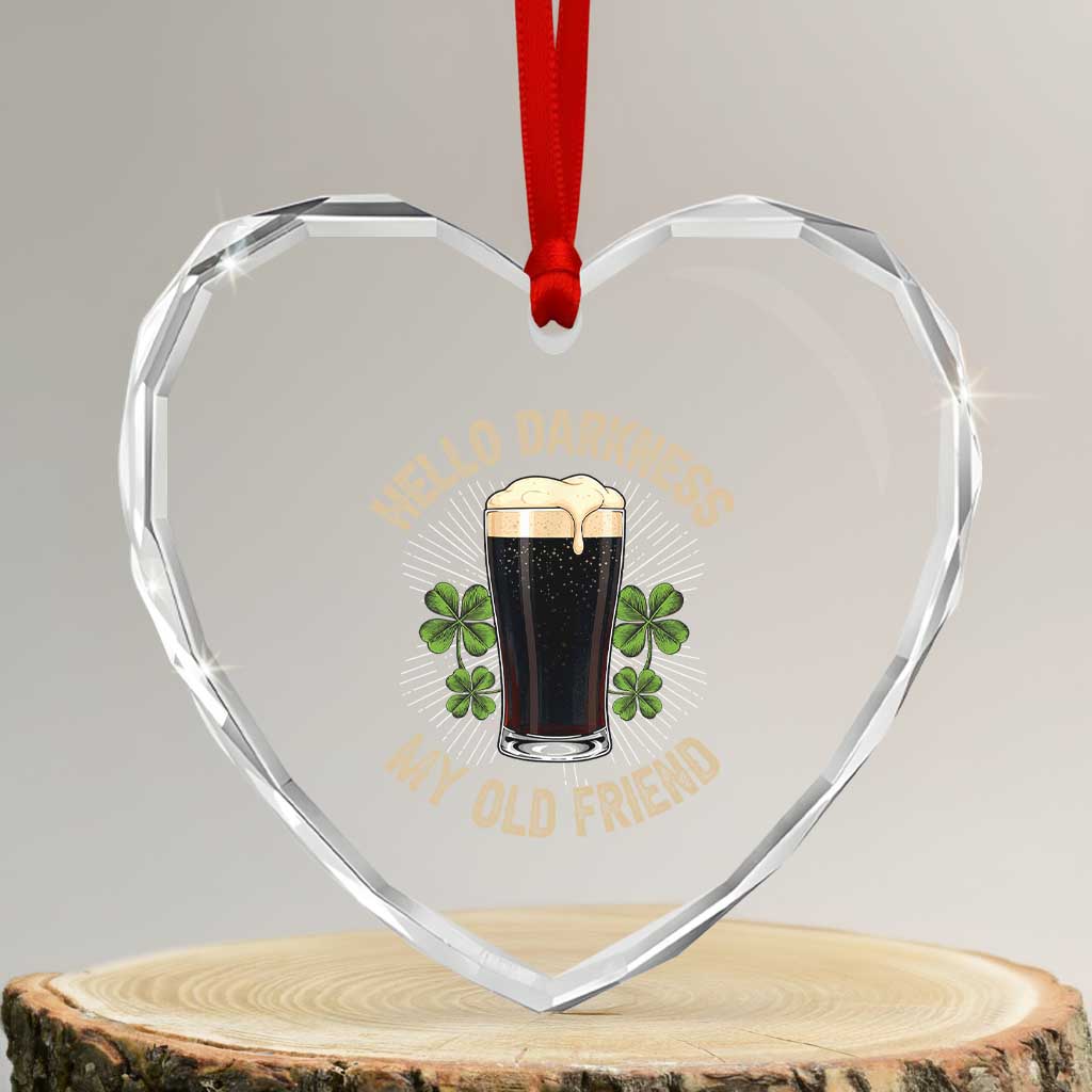 Irish Shamrock Beer Day Heart Crystal Glass Ornament Hello Darkness My Old Friend