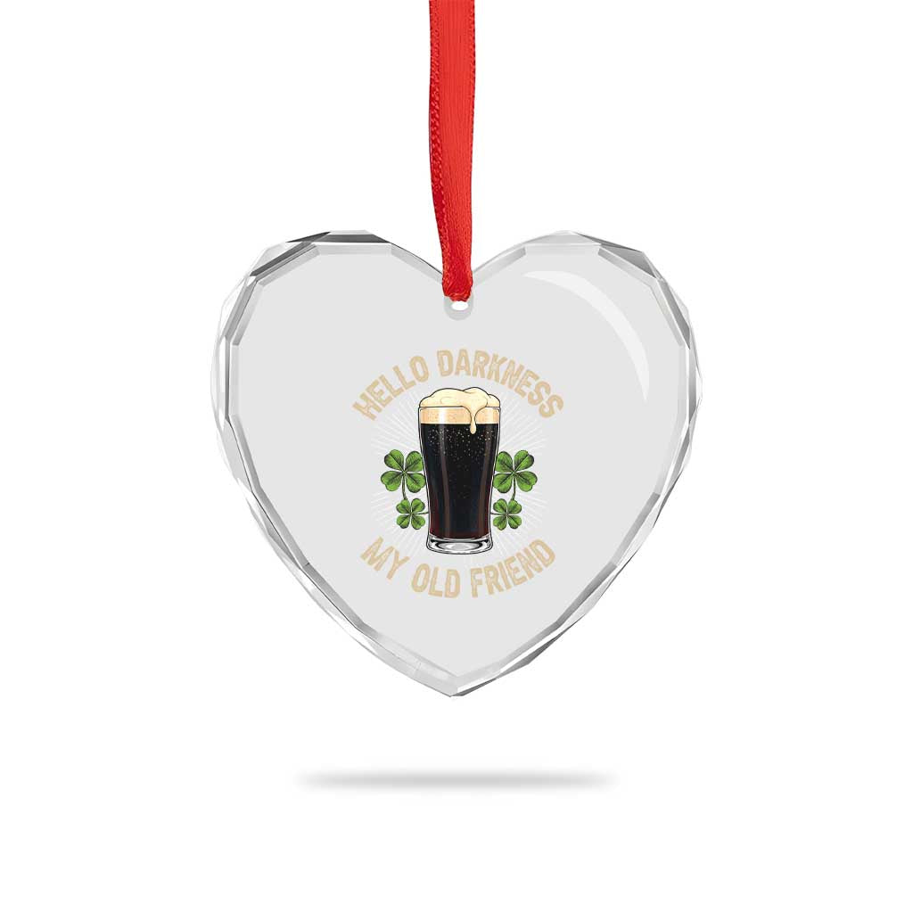 Irish Shamrock Beer Day Heart Crystal Glass Ornament Hello Darkness My Old Friend