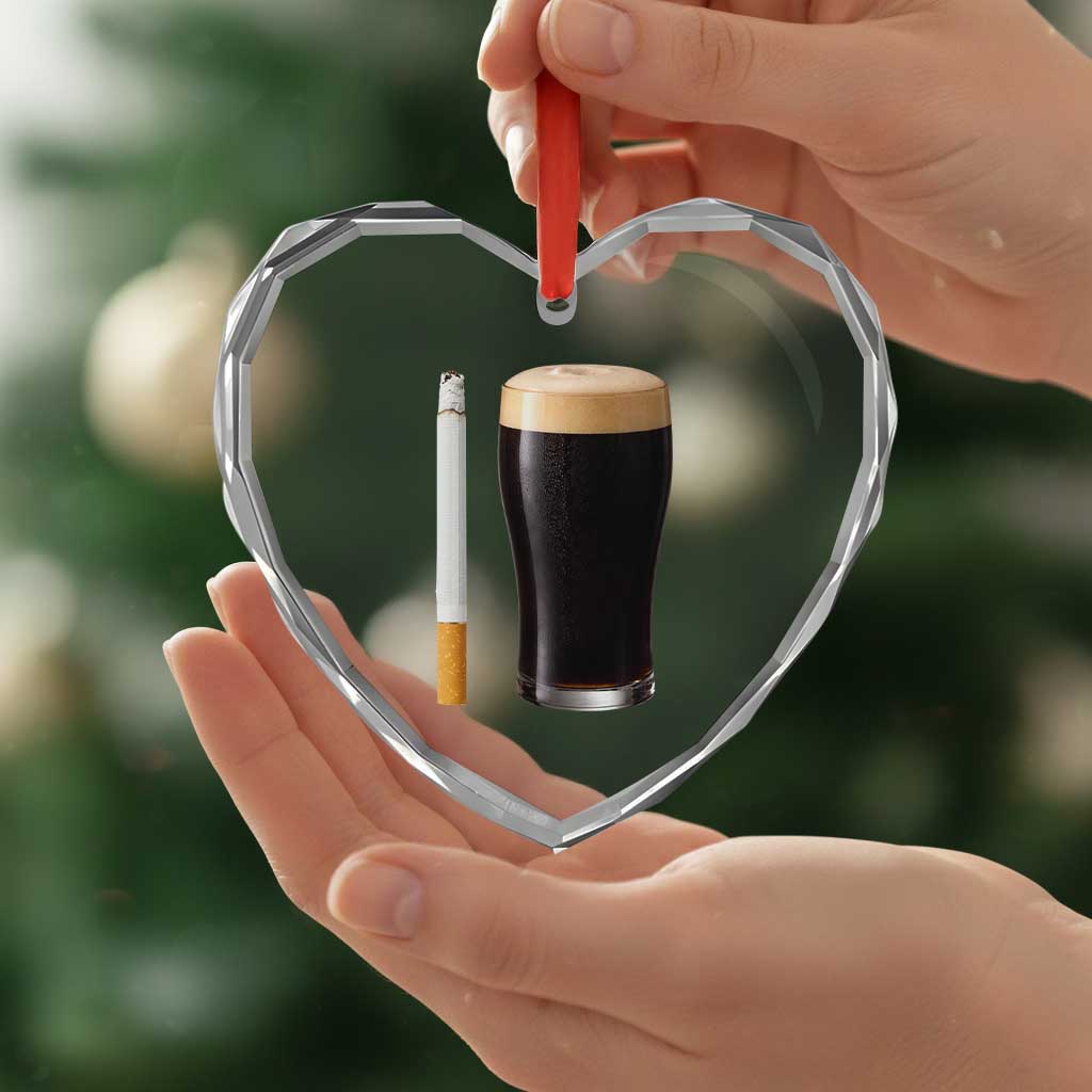 Irish Shamrock Beer Smoking Pub Drinking Humor Heart Crystal Glass Ornament