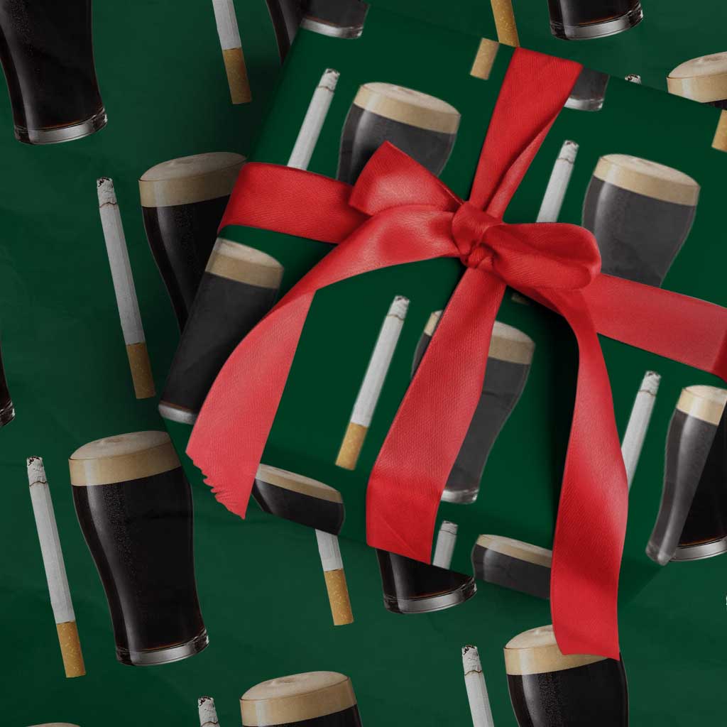 Irish Shamrock Beer Smoking Pub Drinking Humor Wrapping Paper Roll