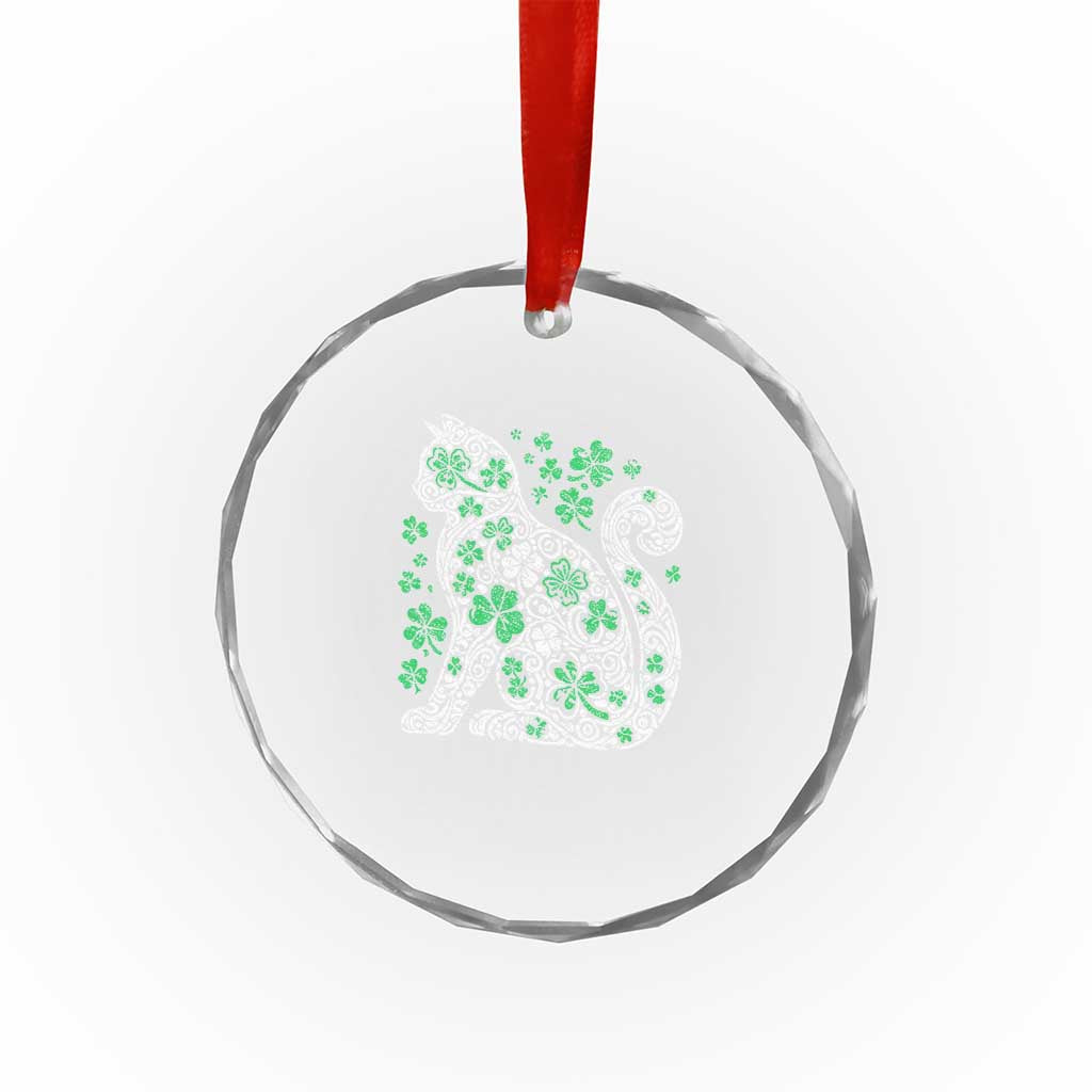 Irish Shamrock Cat Graphic Crystal Glass Ornament Saint Patrick Day for Cat Lovers - Wonder Print Shop