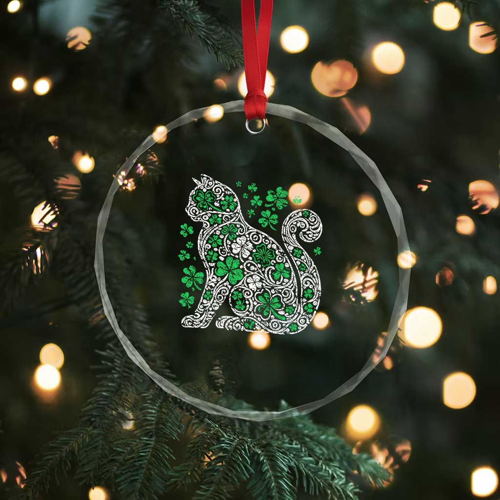 Irish Shamrock Cat Graphic Crystal Glass Ornament Saint Patrick Day for Cat Lovers - Wonder Print Shop
