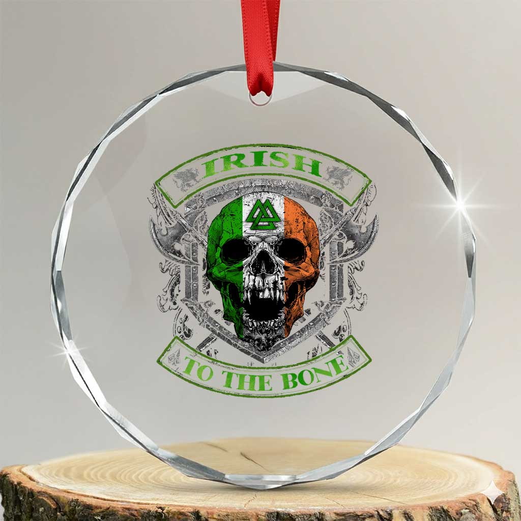 Irish Viking Crystal Glass Ornament Irish To The Bone Vintage Ireland Flag Skull - Wonder Print Shop