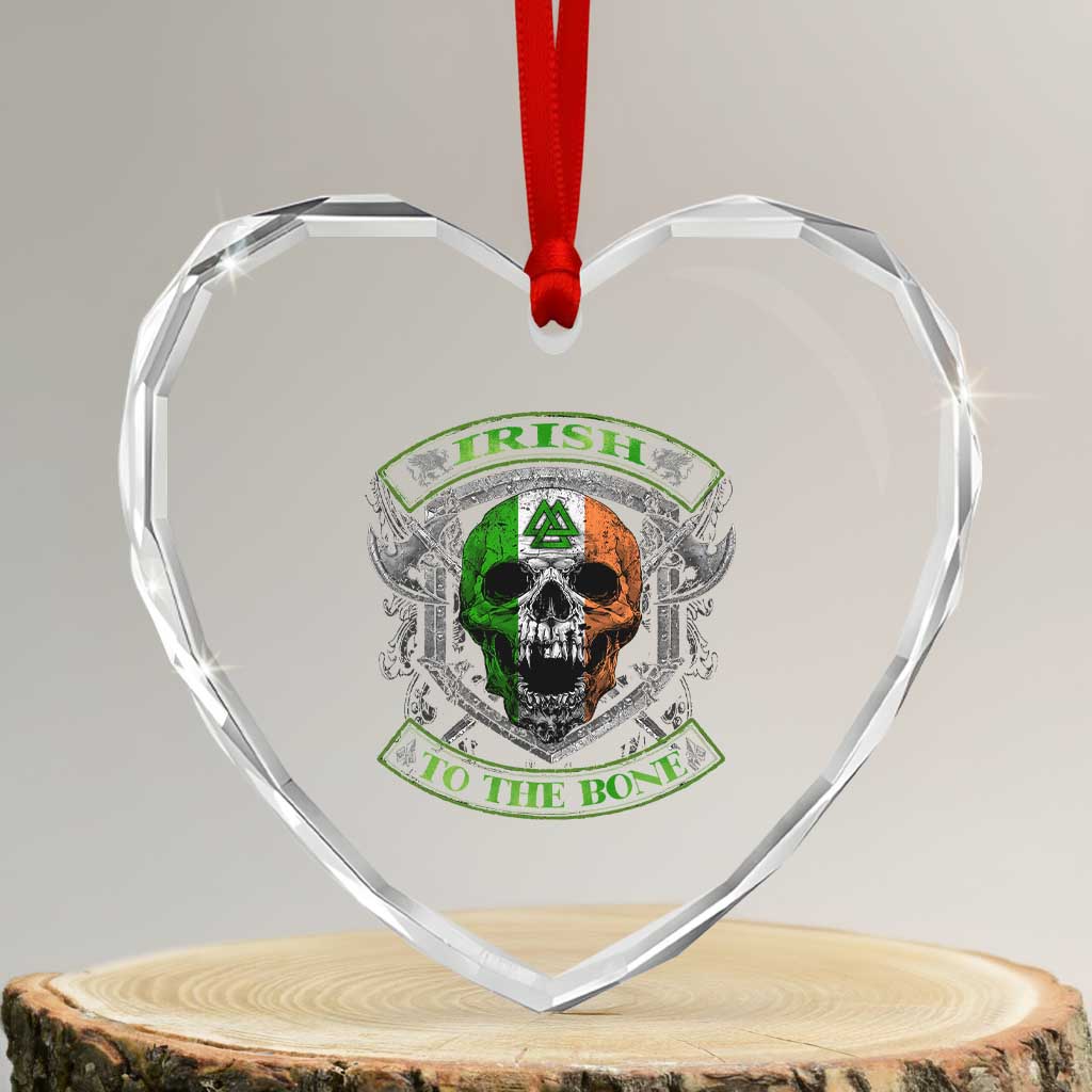 Irish Viking Heart Crystal Glass Ornament Irish To The Bone Vintage Ireland Flag Skull - Wonder Print Shop