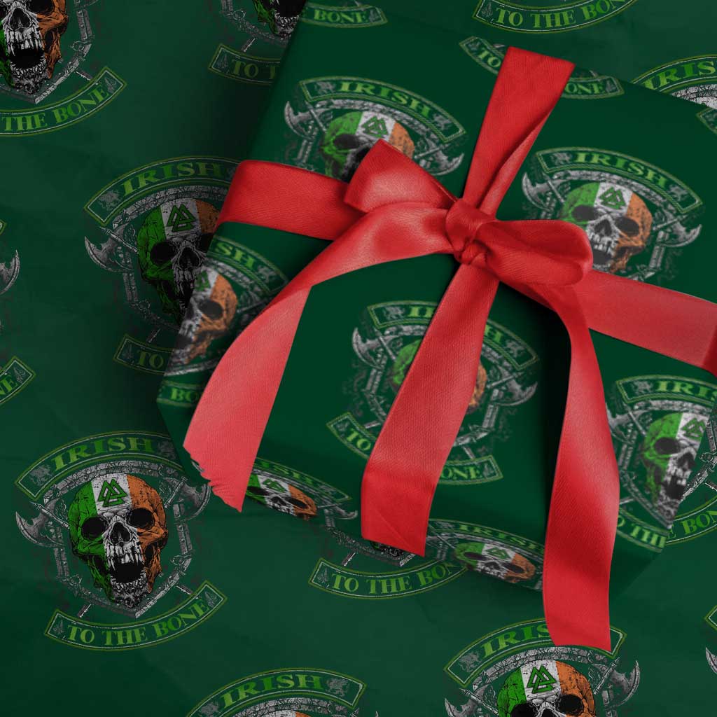 Irish Viking Wrapping Paper Roll Irish To The Bone Vintage Ireland Flag Skull - Wonder Print Shop
