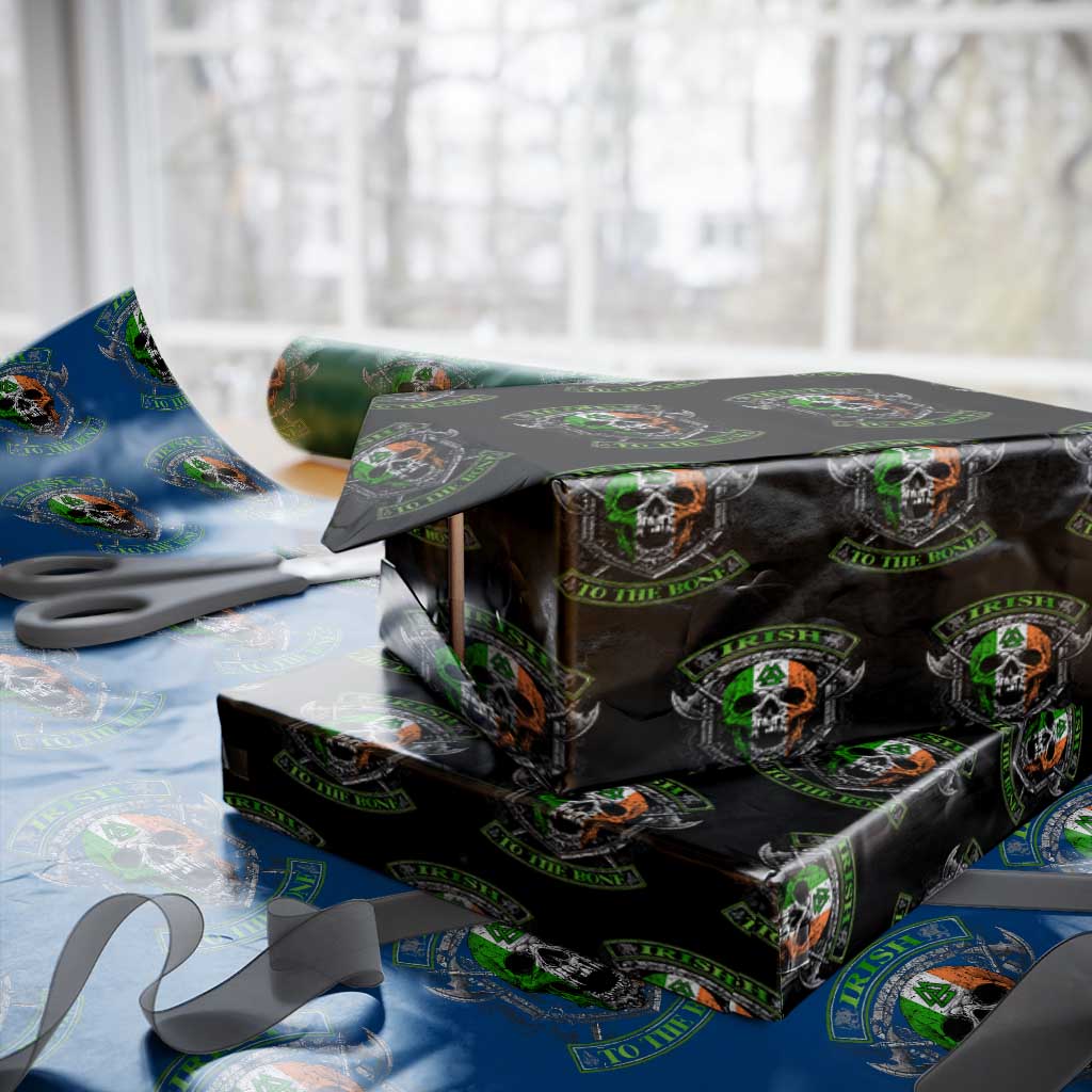 Irish Viking Wrapping Paper Roll Irish To The Bone Vintage Ireland Flag Skull - Wonder Print Shop