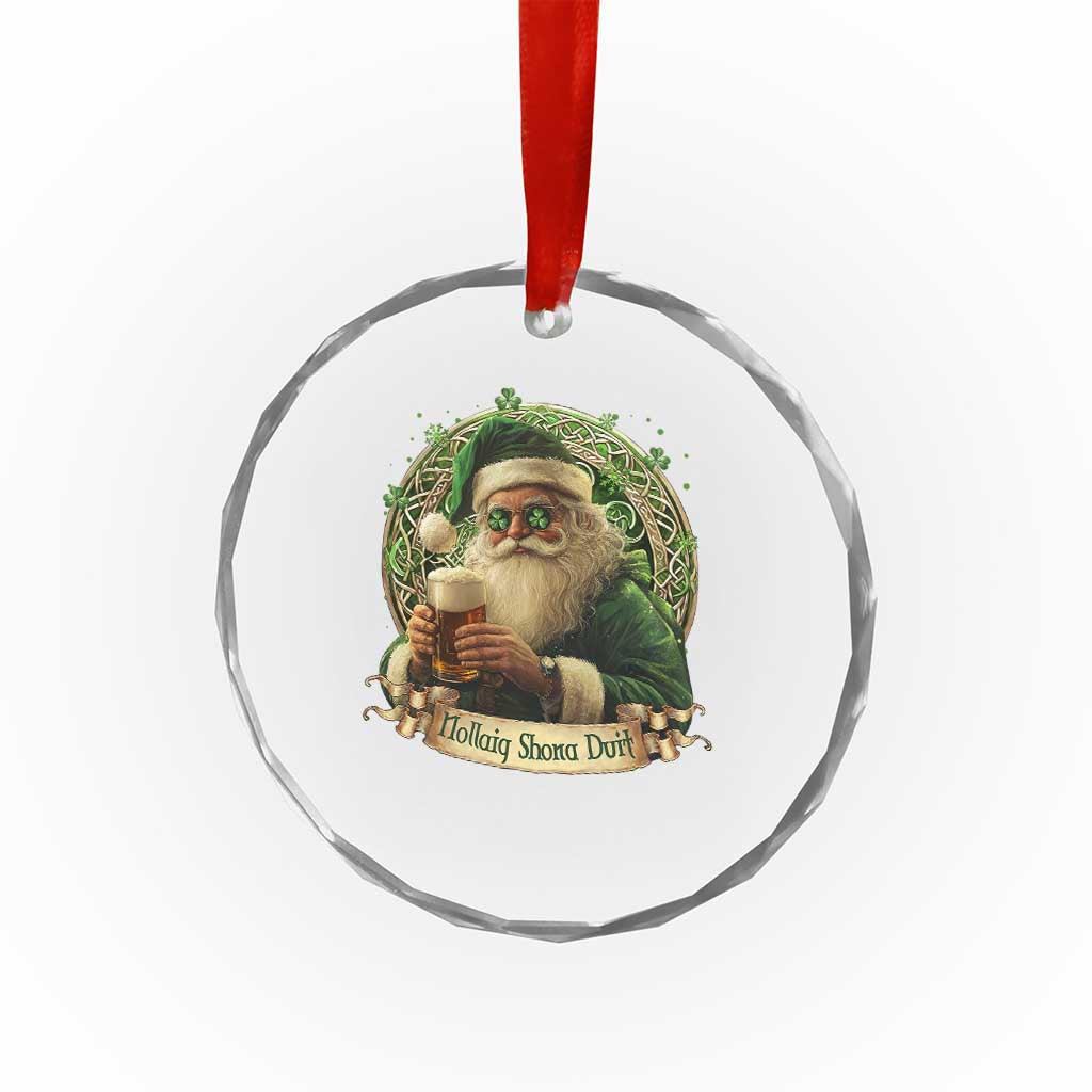 Irish Xmas Crystal Glass Ornament Nollaig Shona Duit Shamrock Santa Drinking Beer TS09