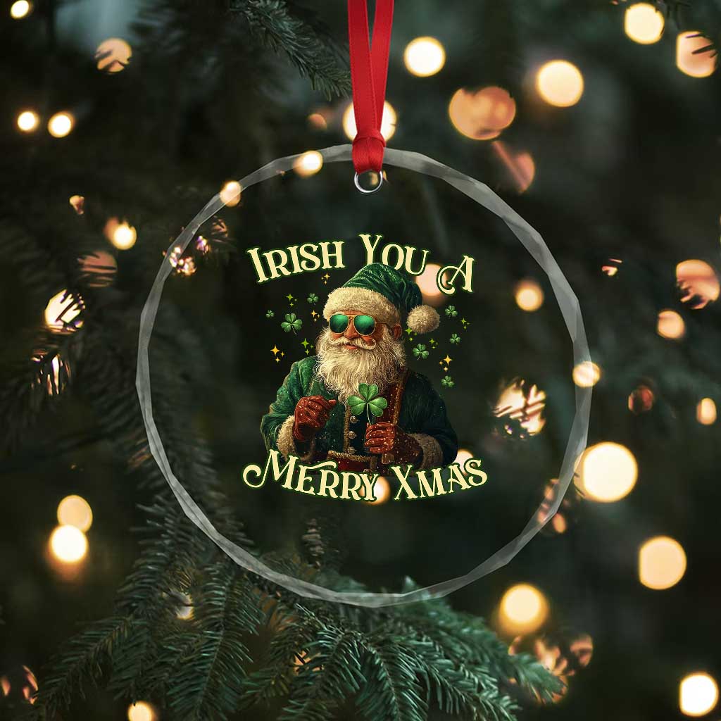 Irish You A Merry Xmas Crystal Glass Ornament Shamrock Santa Ireland Lucky TS09