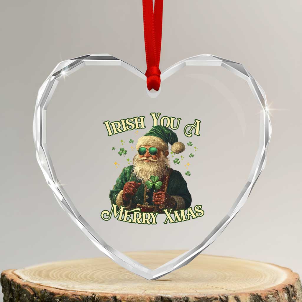 Irish You A Merry Xmas Heart Crystal Glass Ornament Shamrock Santa Ireland Lucky - Wonder Print Shop