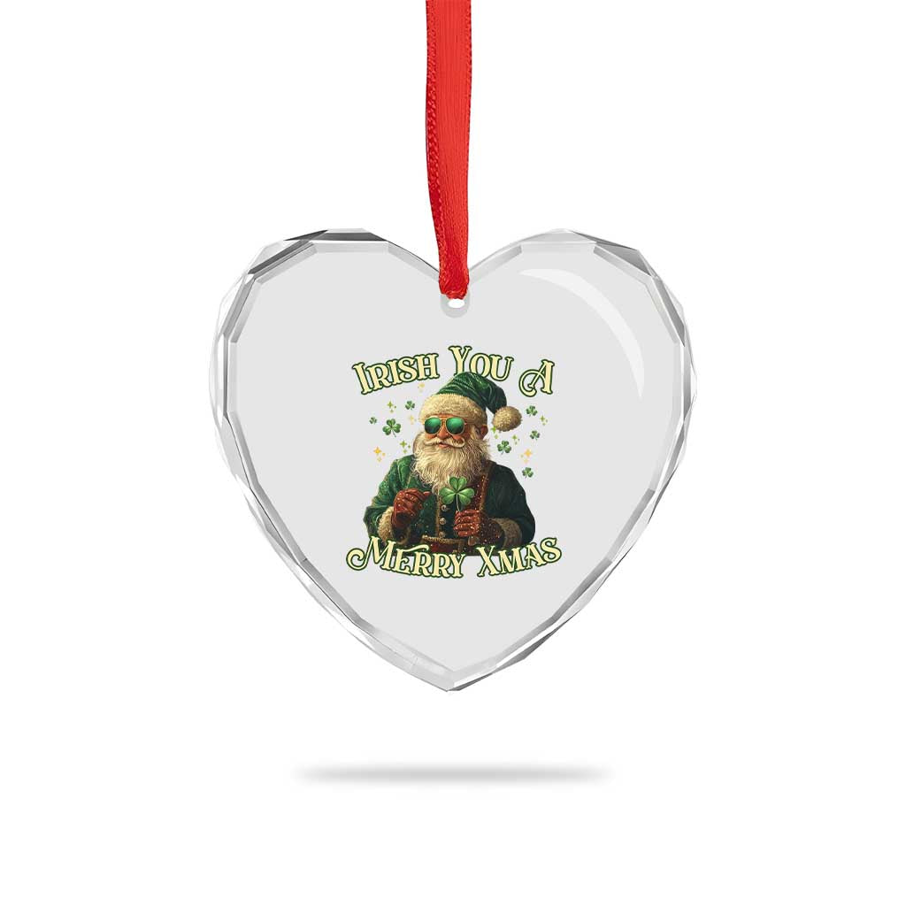 Irish You A Merry Xmas Heart Crystal Glass Ornament Shamrock Santa Ireland Lucky - Wonder Print Shop