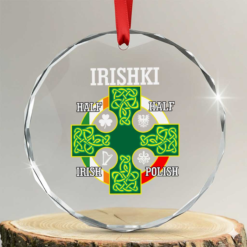 Irishki Half Irish Half Polish Crystal Glass Ornament Celtic Cross St Patricks - Wonder Print Shop