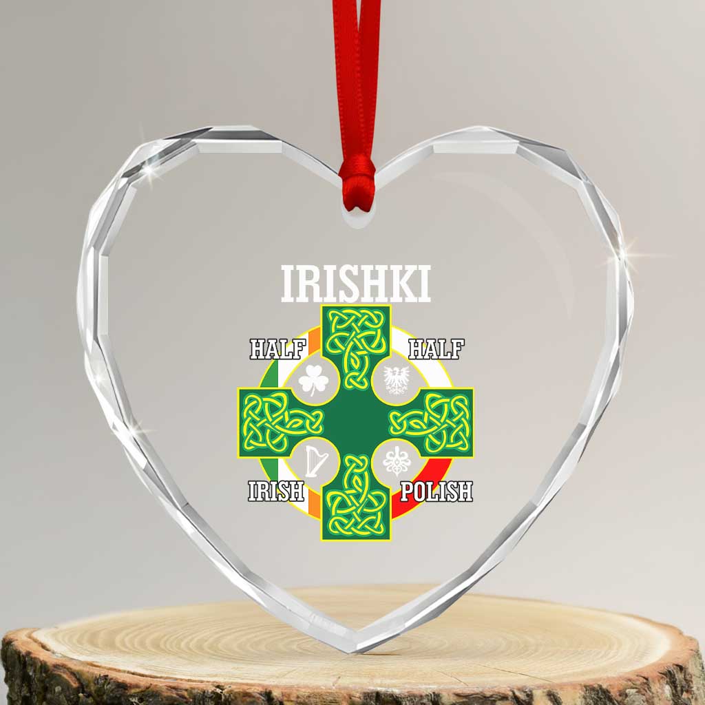 Irishki Half Irish Half Polish Heart Crystal Glass Ornament Celtic Cross St Patricks - Wonder Print Shop