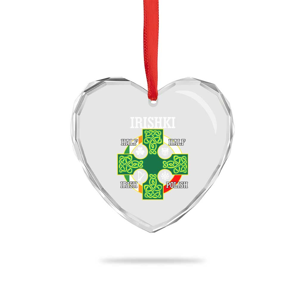 Irishki Half Irish Half Polish Heart Crystal Glass Ornament Celtic Cross St Patricks - Wonder Print Shop