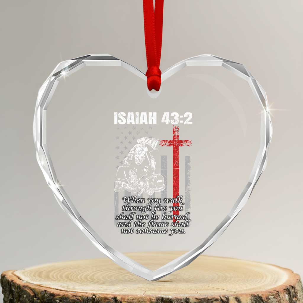 Isaiah 43 2 Firefighter Heart Crystal Glass Ornament Fireman Prayer Cross Bible Verse American Flag - Wonder Print Shop