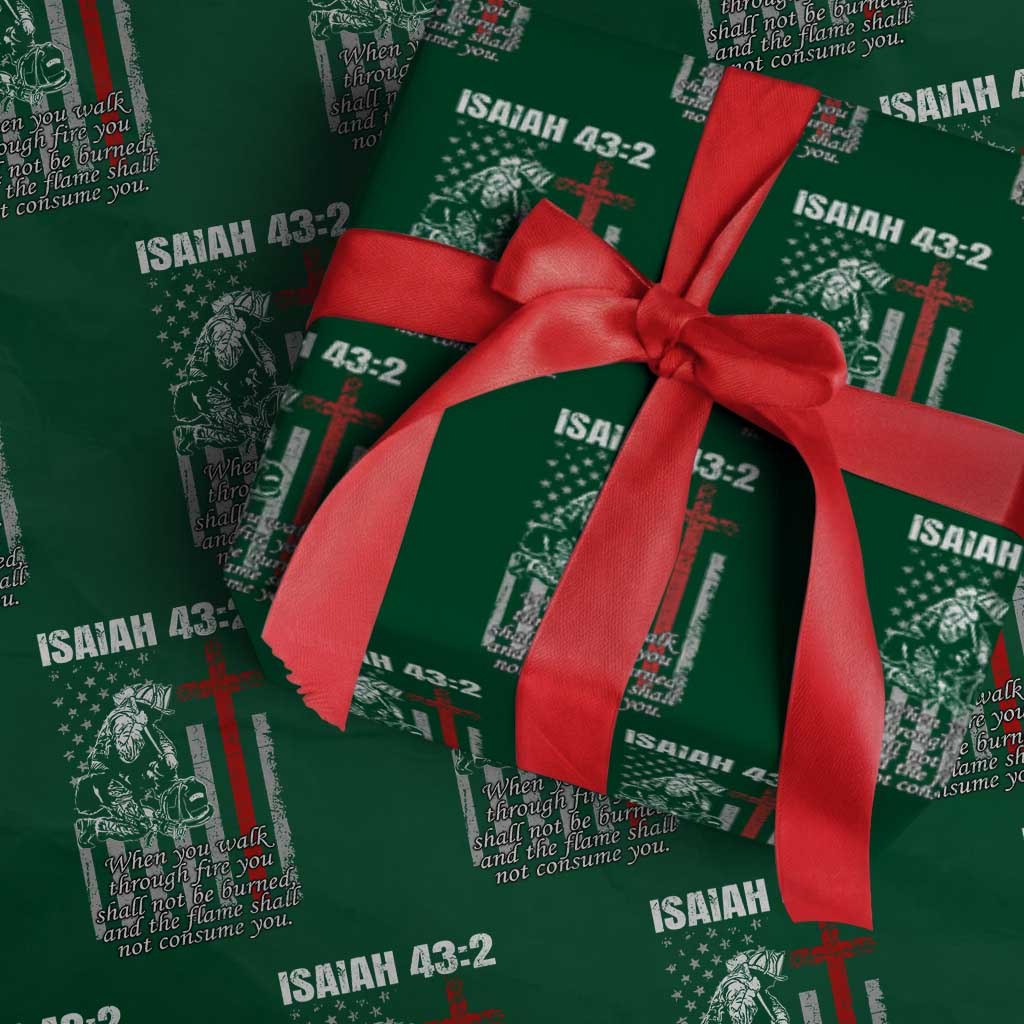 Isaiah 43 2 Firefighter Wrapping Paper Roll Fireman Prayer Cross Bible Verse American Flag - Wonder Print Shop
