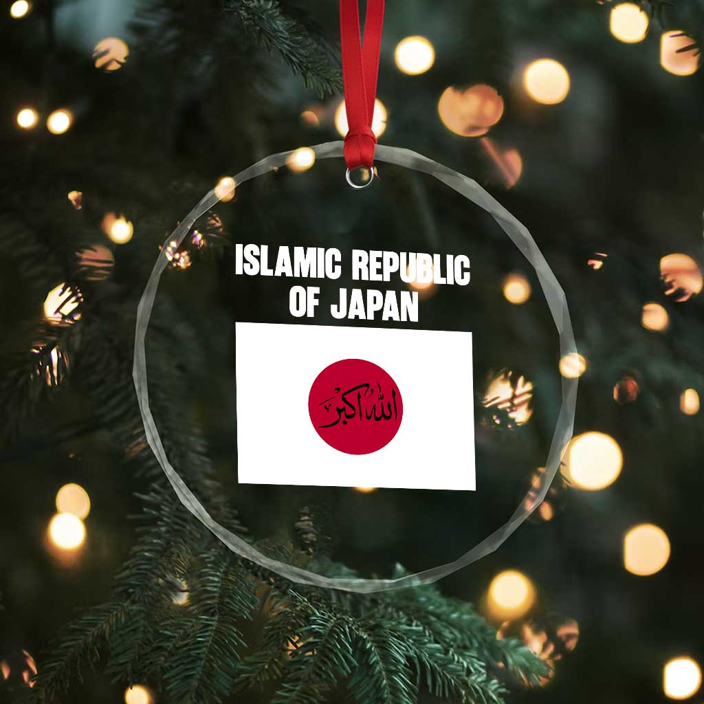 Islamic Republic of Japan Arabic Calligraphy Flag Crystal Glass Ornament Allahu Akbar Presidential Gaffe Satirical