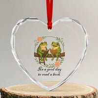 It Is A Good Day To Read A Book Heart Crystal Glass Ornament Frog Book Lover - Wonder Print Shop