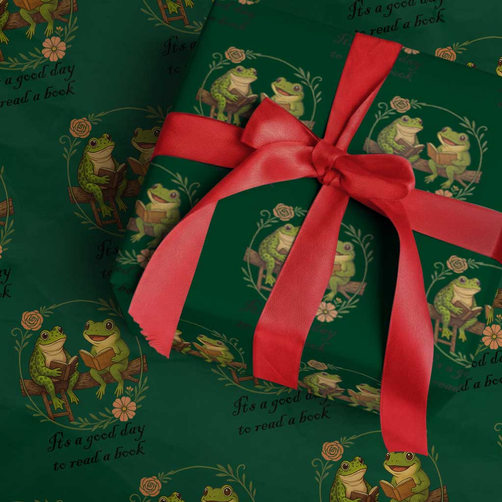 It Is A Good Day To Read A Book Wrapping Paper Roll Frog Book Lover - Wonder Print Shop