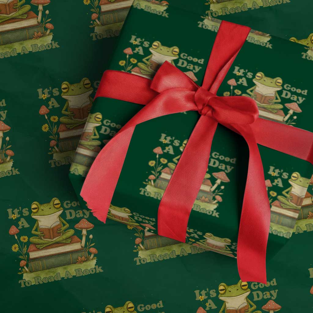 It Is A Good Day To Read A Book Wrapping Paper Roll Funny Frog Reading - Wonder Print Shop