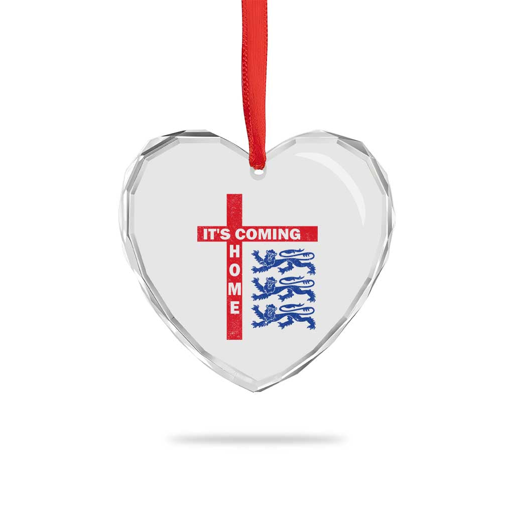 It Is Coming Home England Football Heart Crystal Glass Ornament St George Cross Three Lions